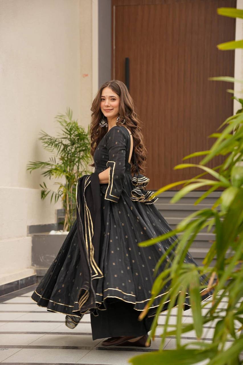 Black Premium Maslin Digital Print Kurta Set with Micro Cotton Pants & Faux Blooming Dupatta
