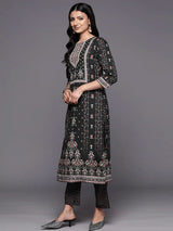 Libas Black Printed Crepe Straight Kurta With Trousers & Dupatta