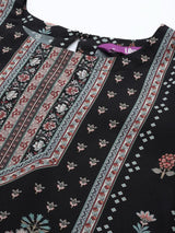 Libas Black Printed Crepe Straight Kurta With Trousers & Dupatta