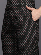 Libas Black Printed Crepe Straight Kurta With Trousers & Dupatta