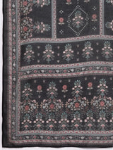 Libas Black Printed Crepe Straight Kurta With Trousers & Dupatta