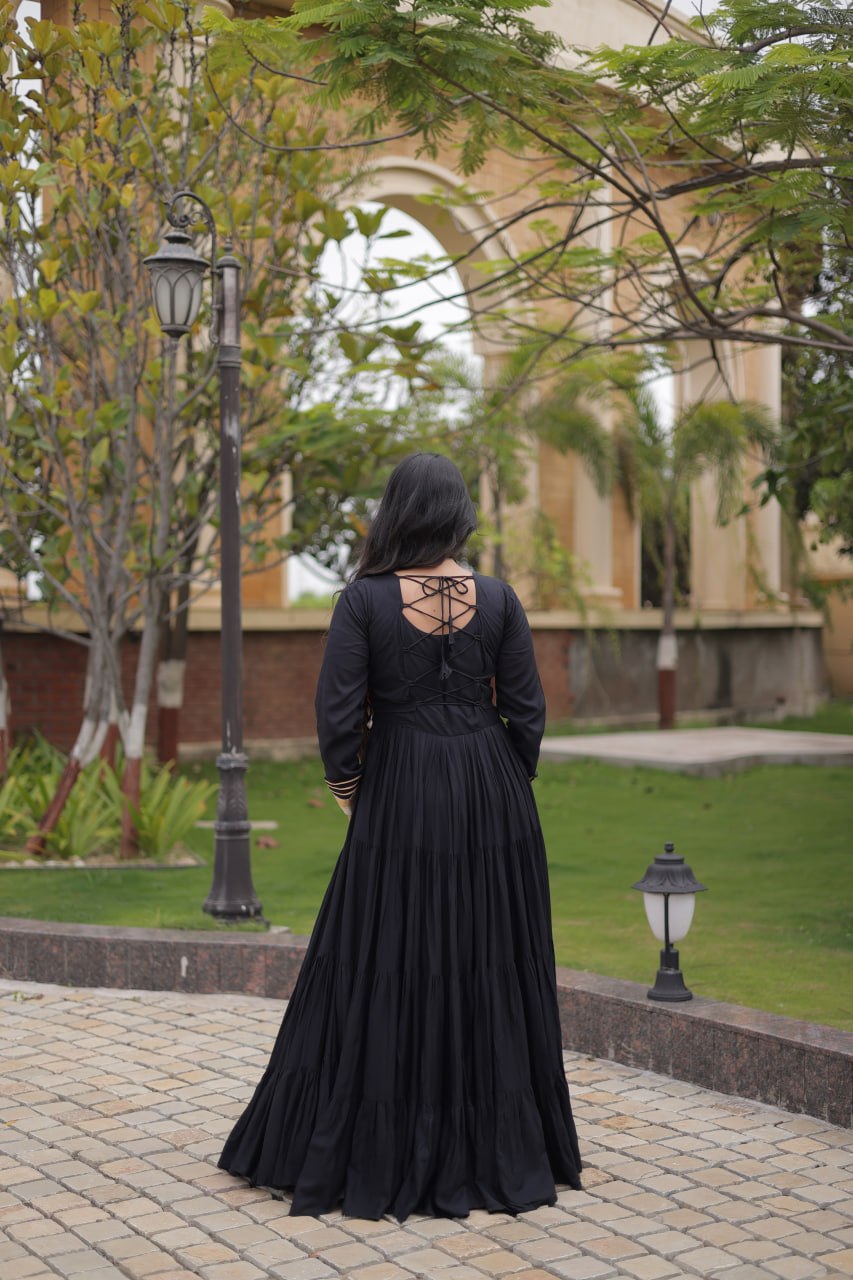 Black Reyon Gown Set with Designer Blouse
