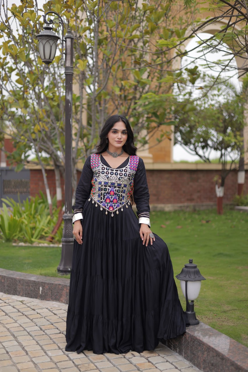 Black Reyon Gown Set with Designer Blouse