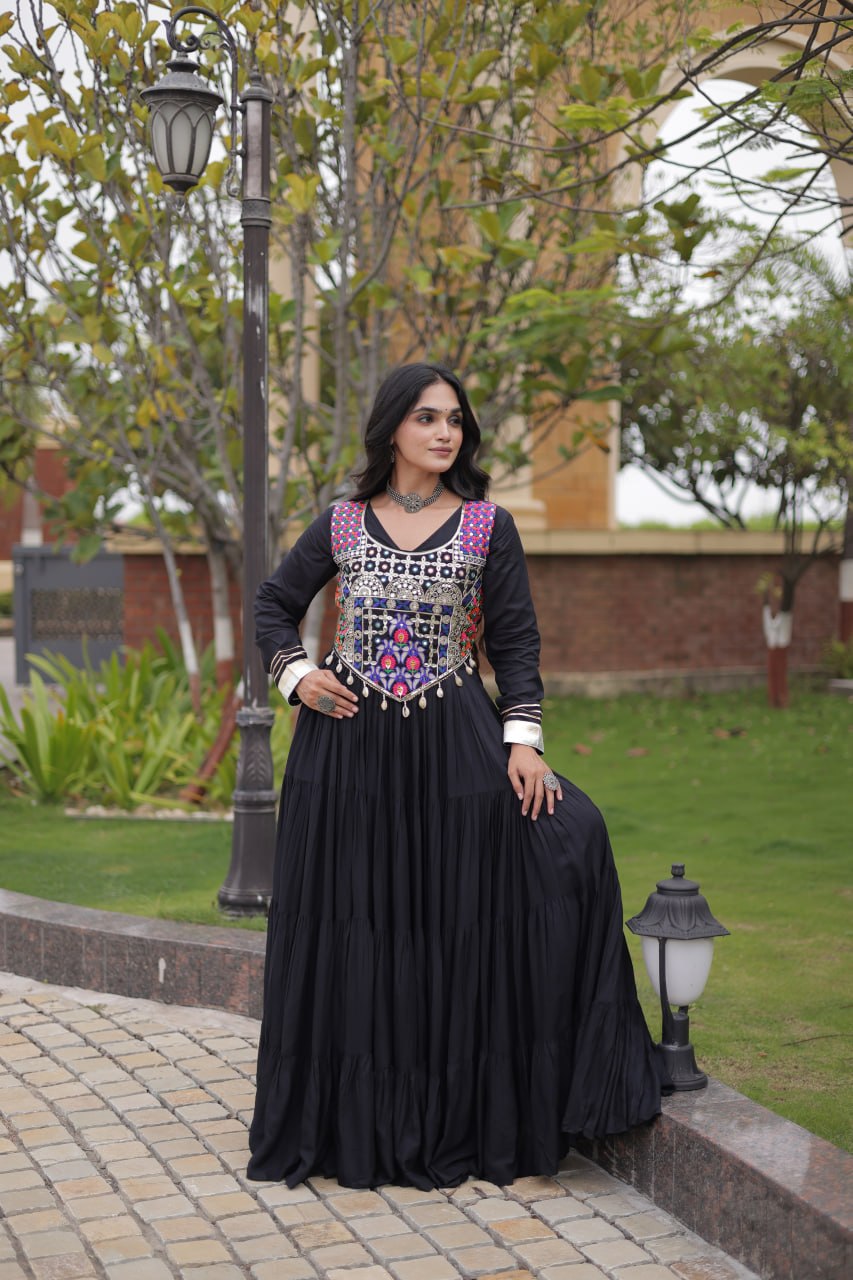 Black Reyon Gown Set with Designer Blouse
