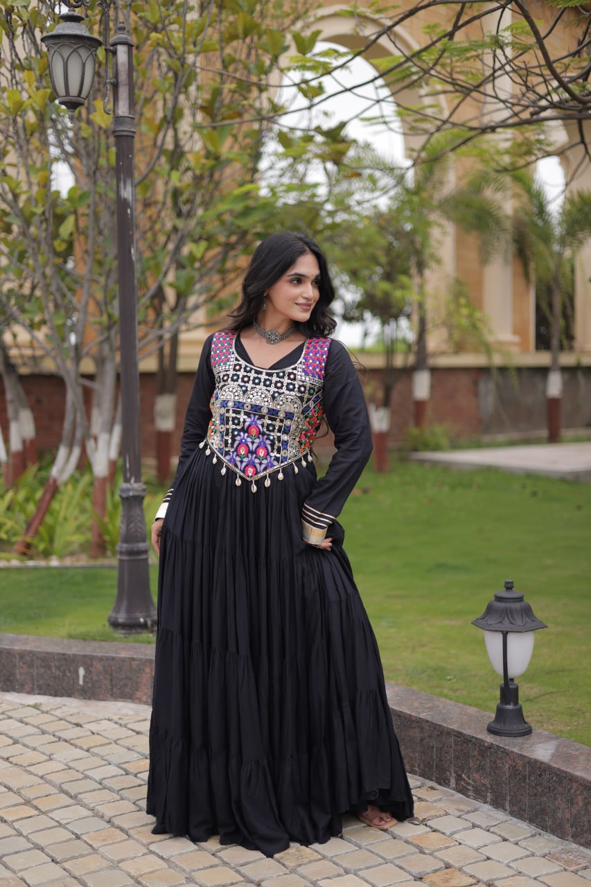 Black Reyon Gown Set with Designer Blouse