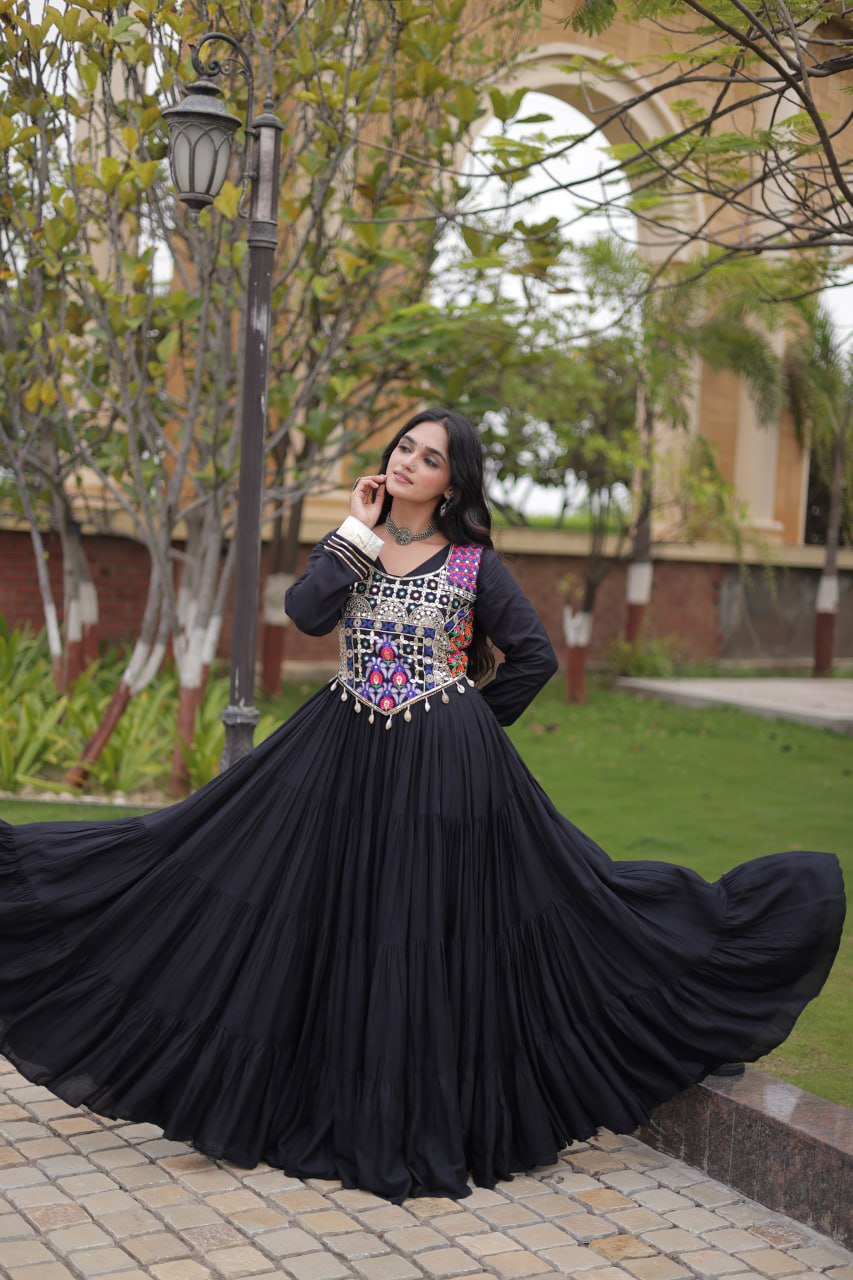Black Reyon Gown Set with Designer Blouse