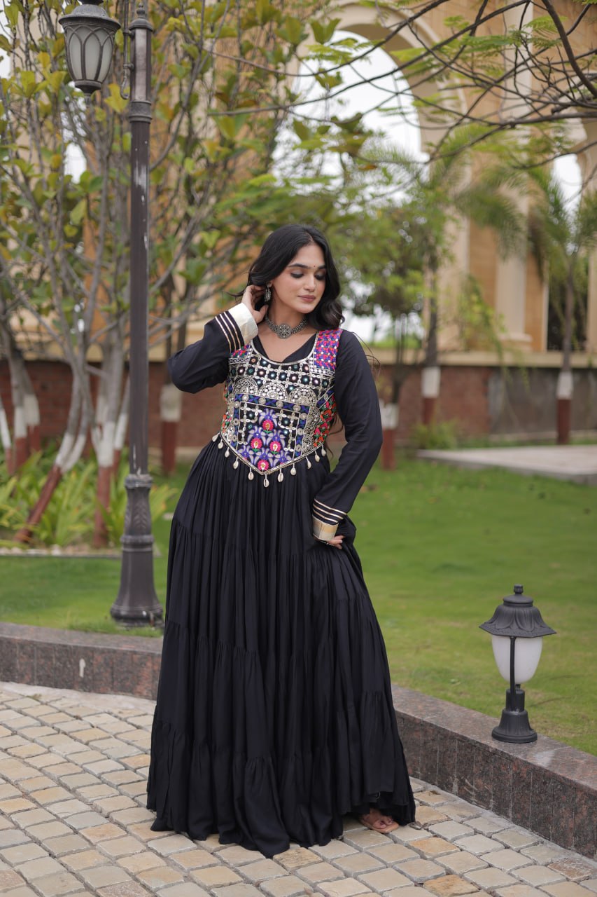 Black Reyon Gown Set with Designer Blouse