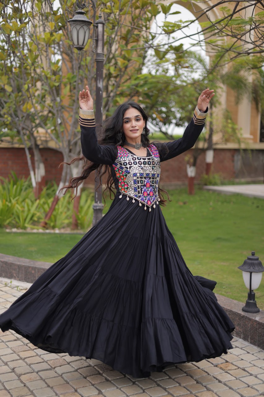 Black Reyon Gown Set with Designer Blouse