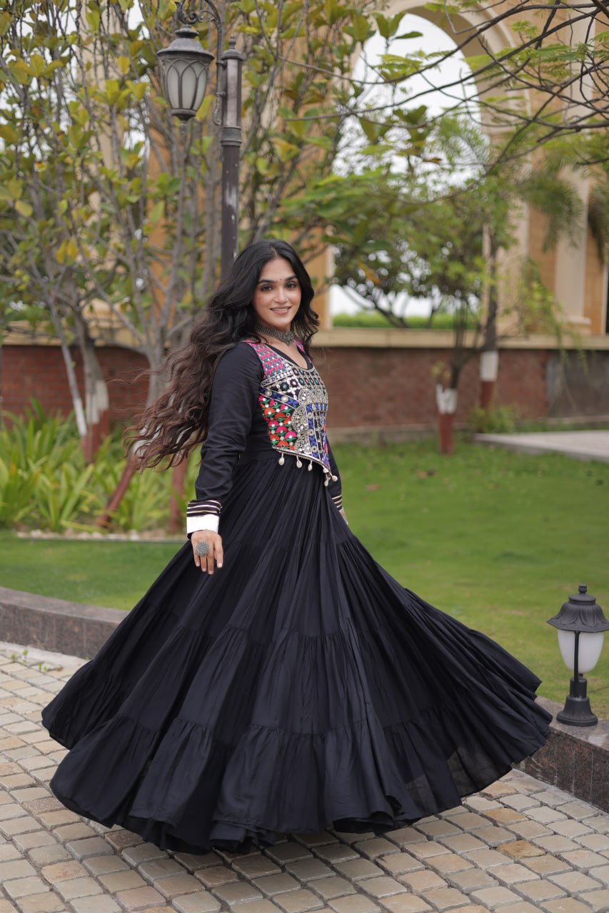 Black Reyon Gown Set with Designer Blouse