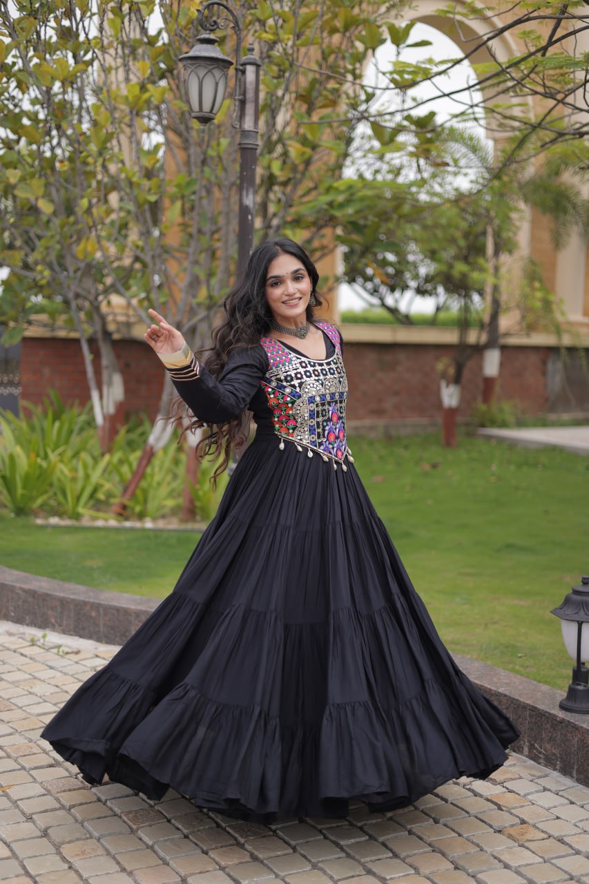 Black Reyon Gown Set with Designer Blouse