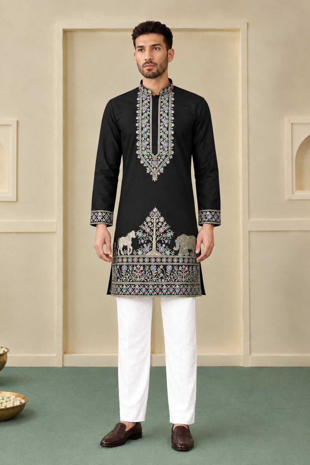 Black Silk Kurta Pant Set