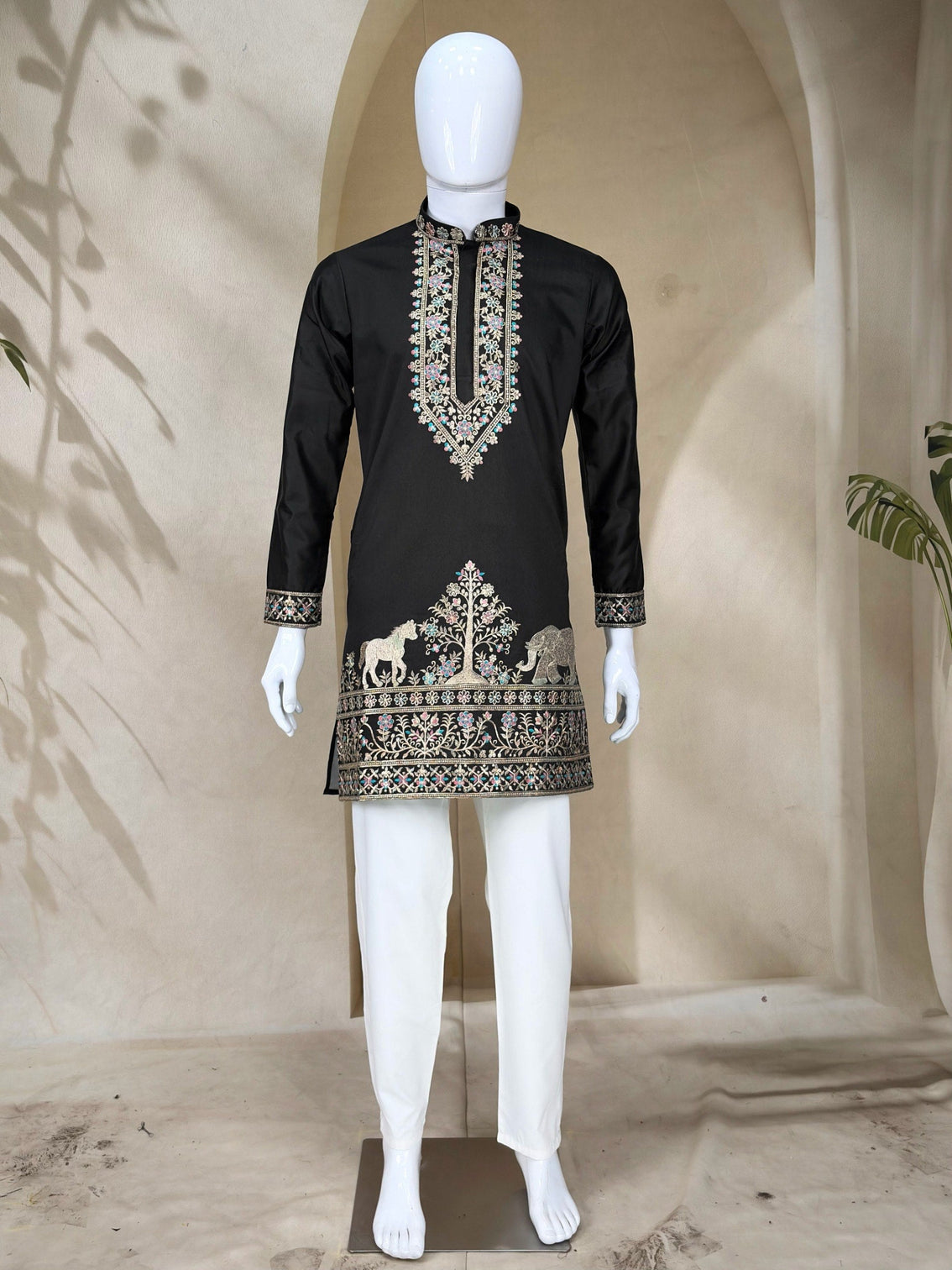 Black Silk Kurta Pant Set