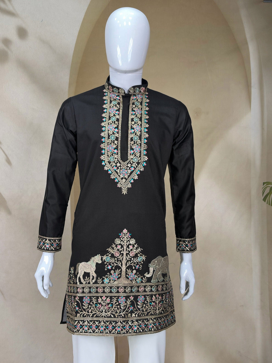 Black Silk Kurta Pant Set