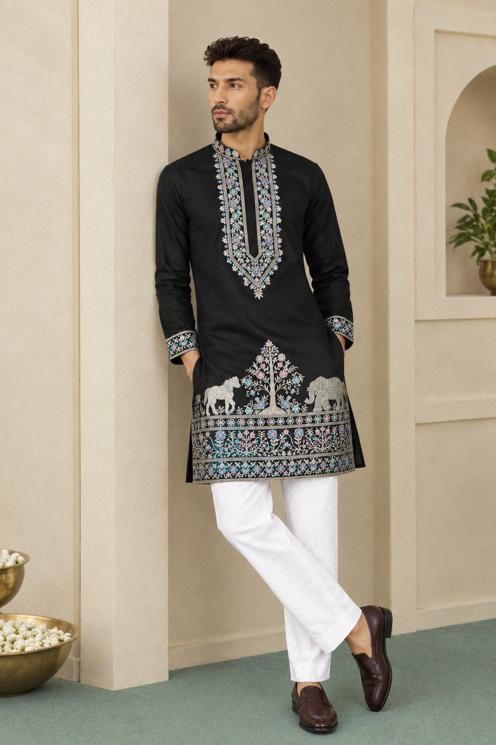 Black Silk Kurta Pant Set