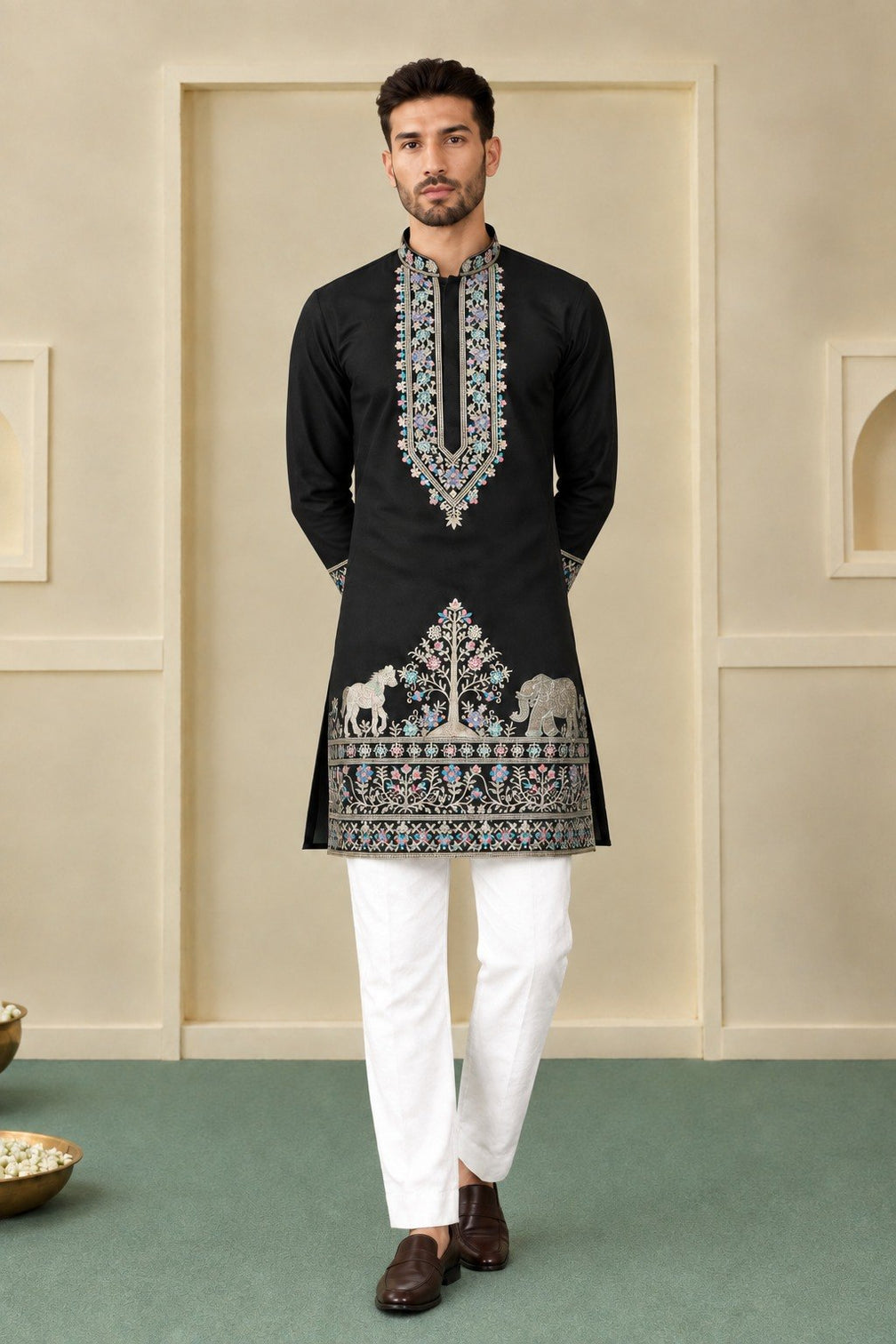 Black Silk Kurta Pant Set