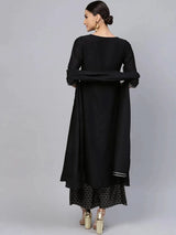 Libas Black Solid Muslin A-Line Kurta With Palazzos & Stole