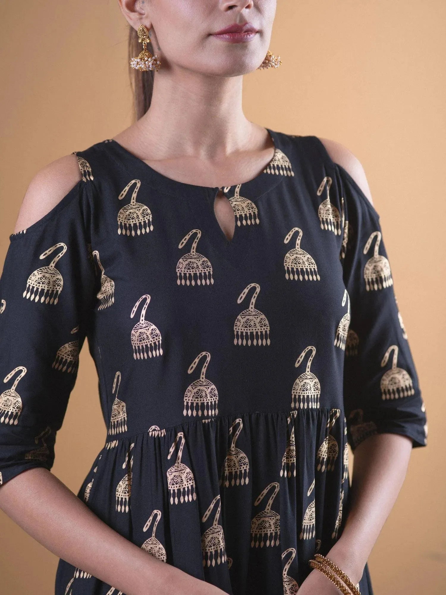 Libas Black Solid Rayon Dress