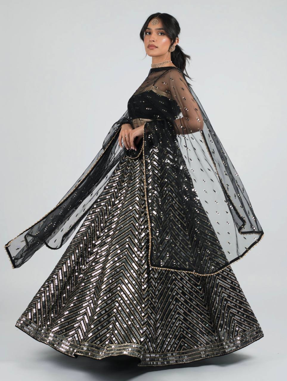 Black Stunning Georgette Lehenga Set