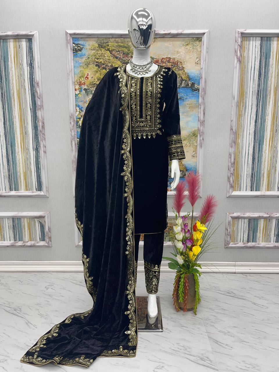 Black Stunning Look Collection - Elegant Velvet Ensemble