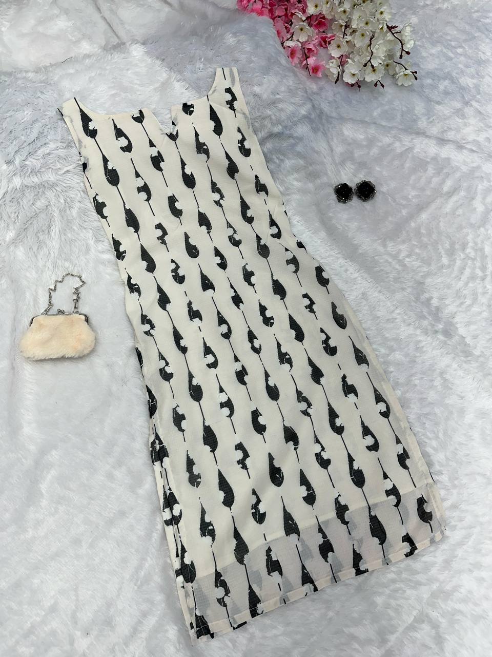 Black & White Elegant Summer Cotton Kurti