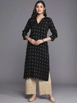 Libas Black Woven Design Rayon Straight Kurta