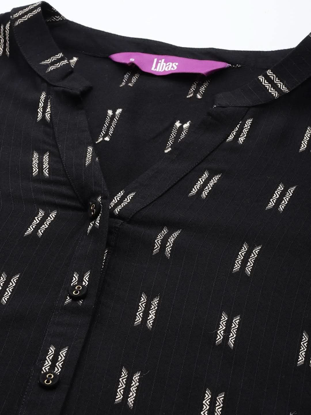 Libas Black Woven Design Rayon Straight Kurta