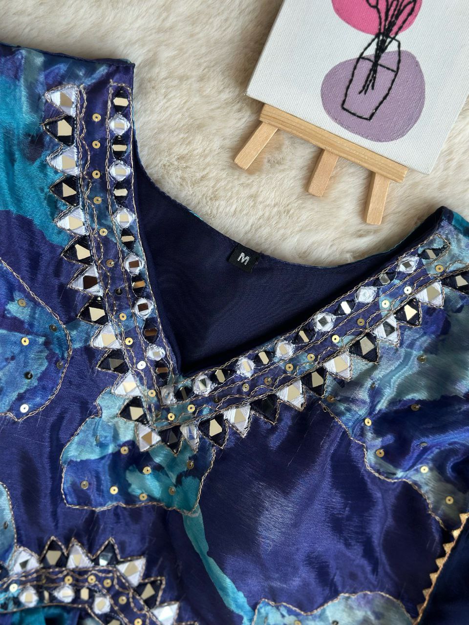 Blue Alia Side Cut-3 Pic Suit Set Elegance with a Modern Twist