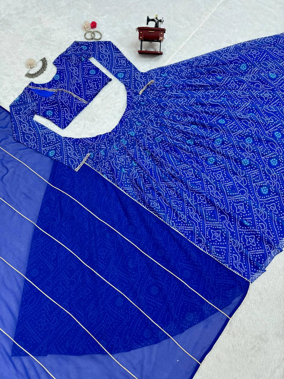Blue Chic Faux Georgette Semi-Stitched Lehenga Set with Digital Print & Lace Border Dupatta