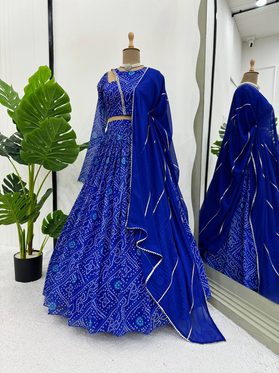 Blue Chic Faux Georgette Semi-Stitched Lehenga Set with Digital Print & Lace Border Dupatta