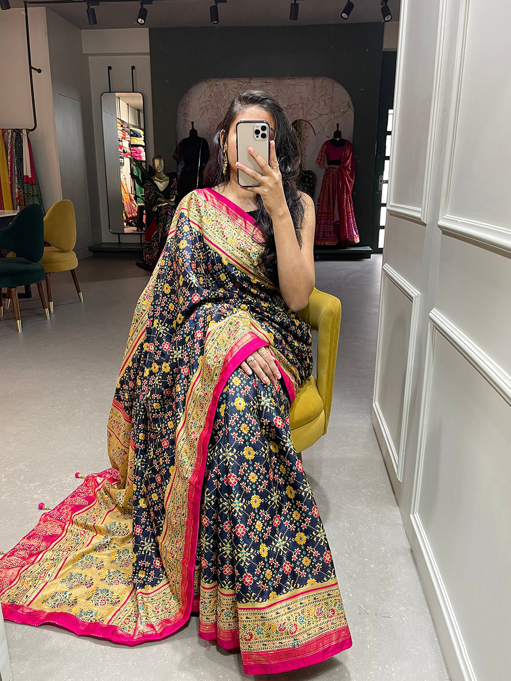 Blue Color Foil Printed And Stone Work Dola Silk Saree