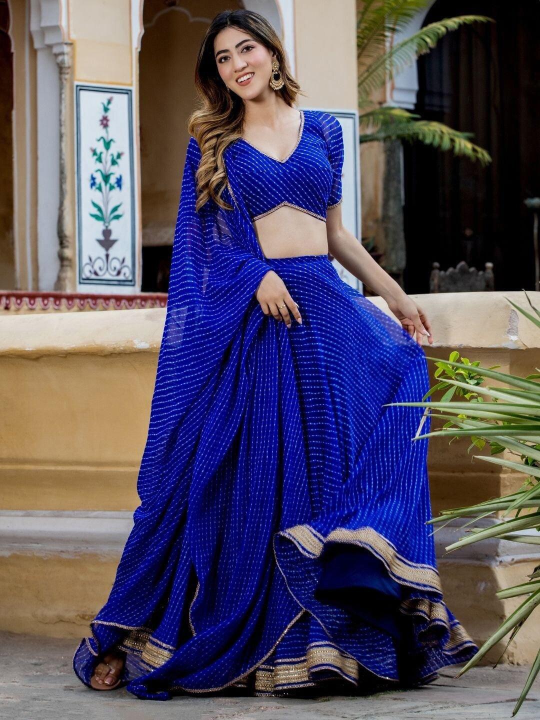 Blue color Georgette Leheriya printed lehenga choli