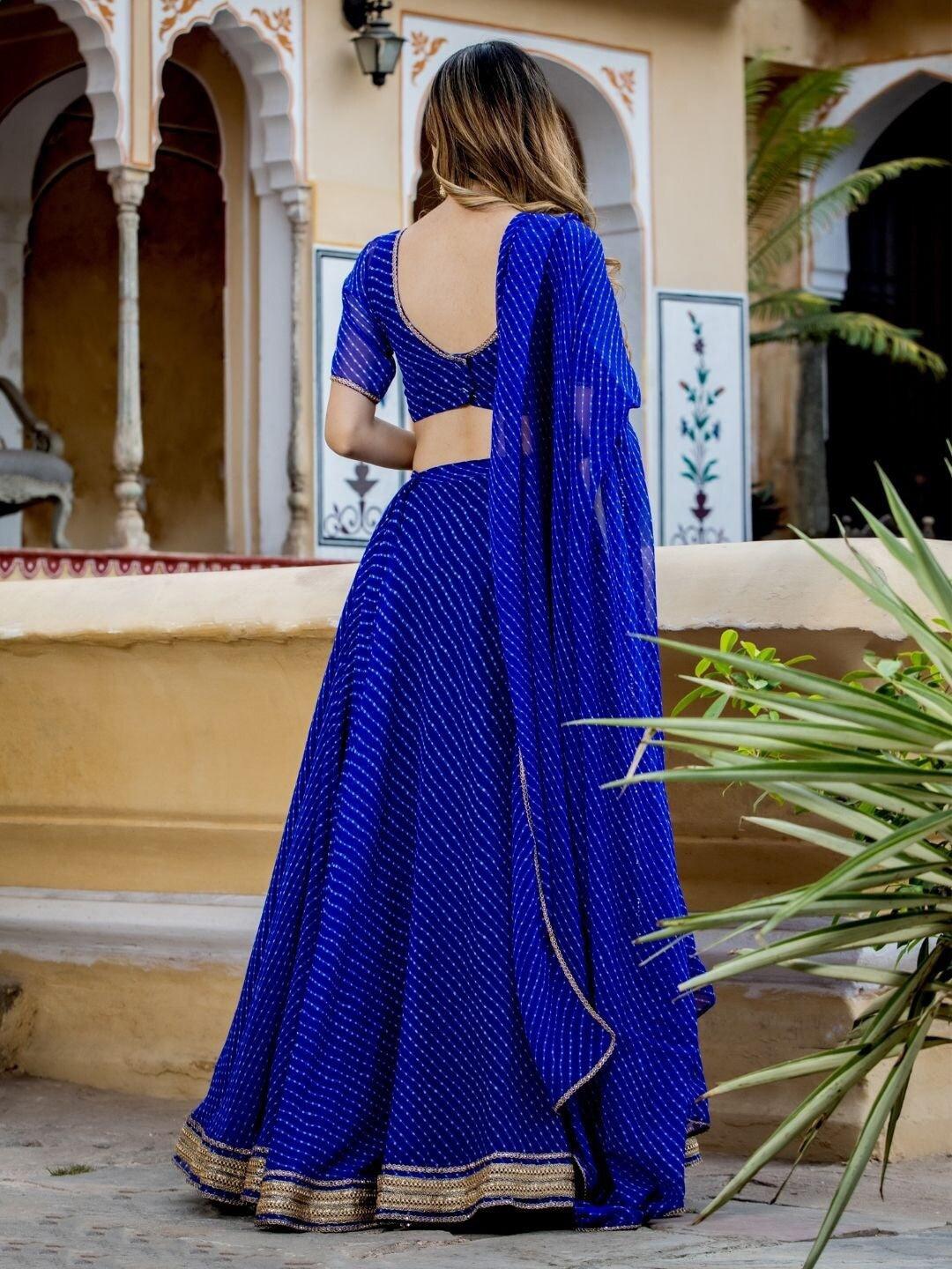 Blue color Georgette Leheriya printed lehenga choli