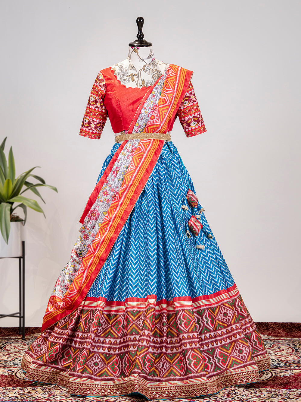 Blue Color Leheriya Patola Print Chinon Lehenga Choli