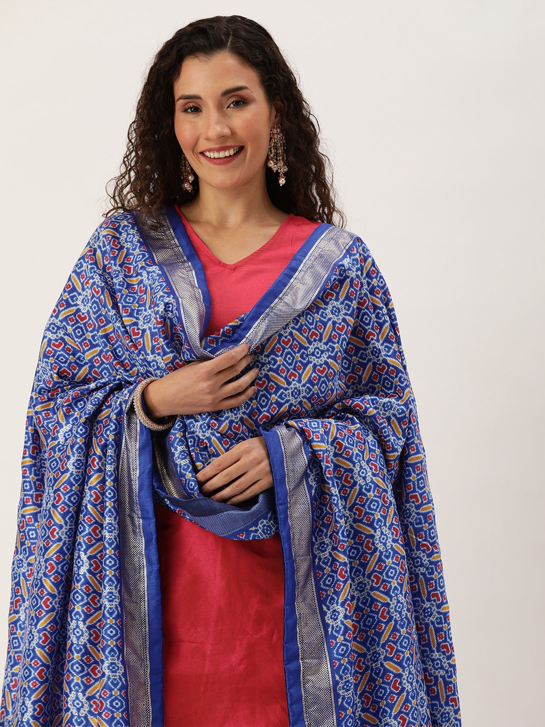 Blue Color Tusser Silk Patola Printed Dupatta