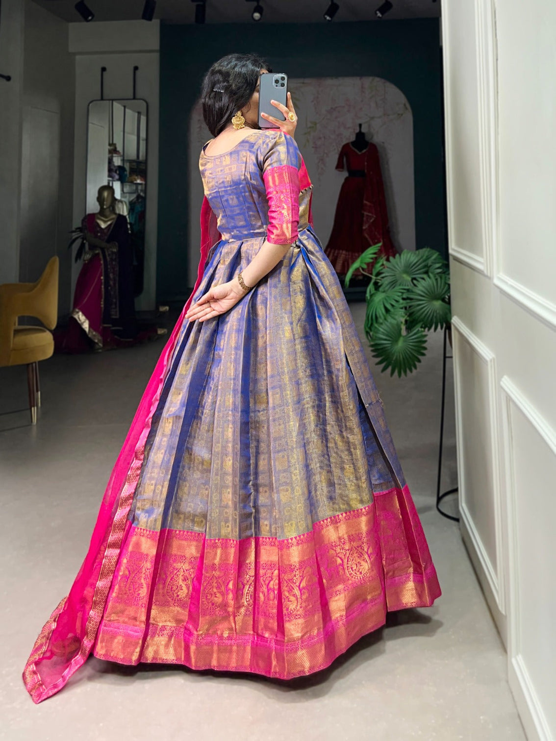 Blue Color Zari Weaving Work Kanjivaram Dress