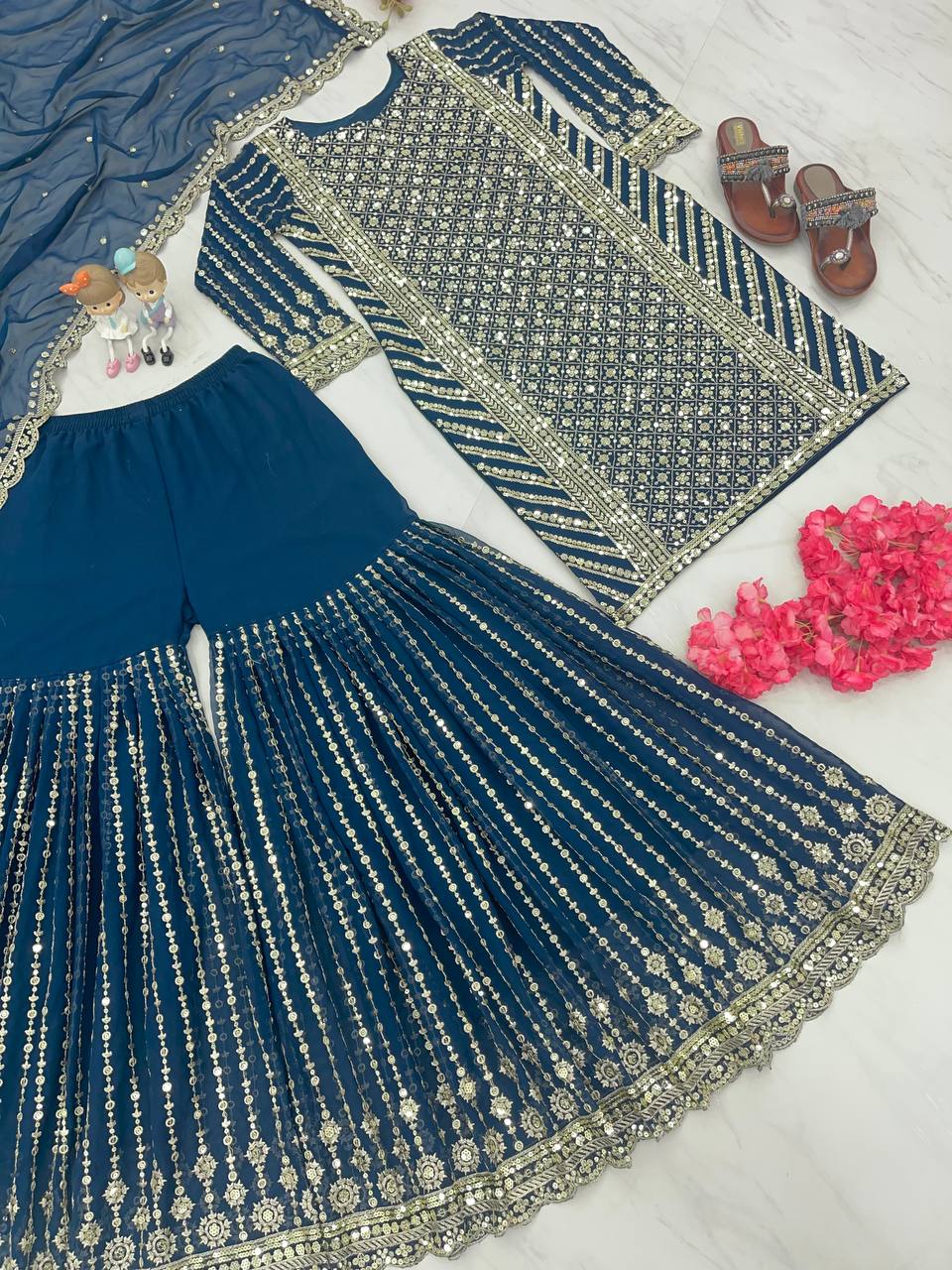 Blue Designer Attractive Sequence Work Sharara Suit