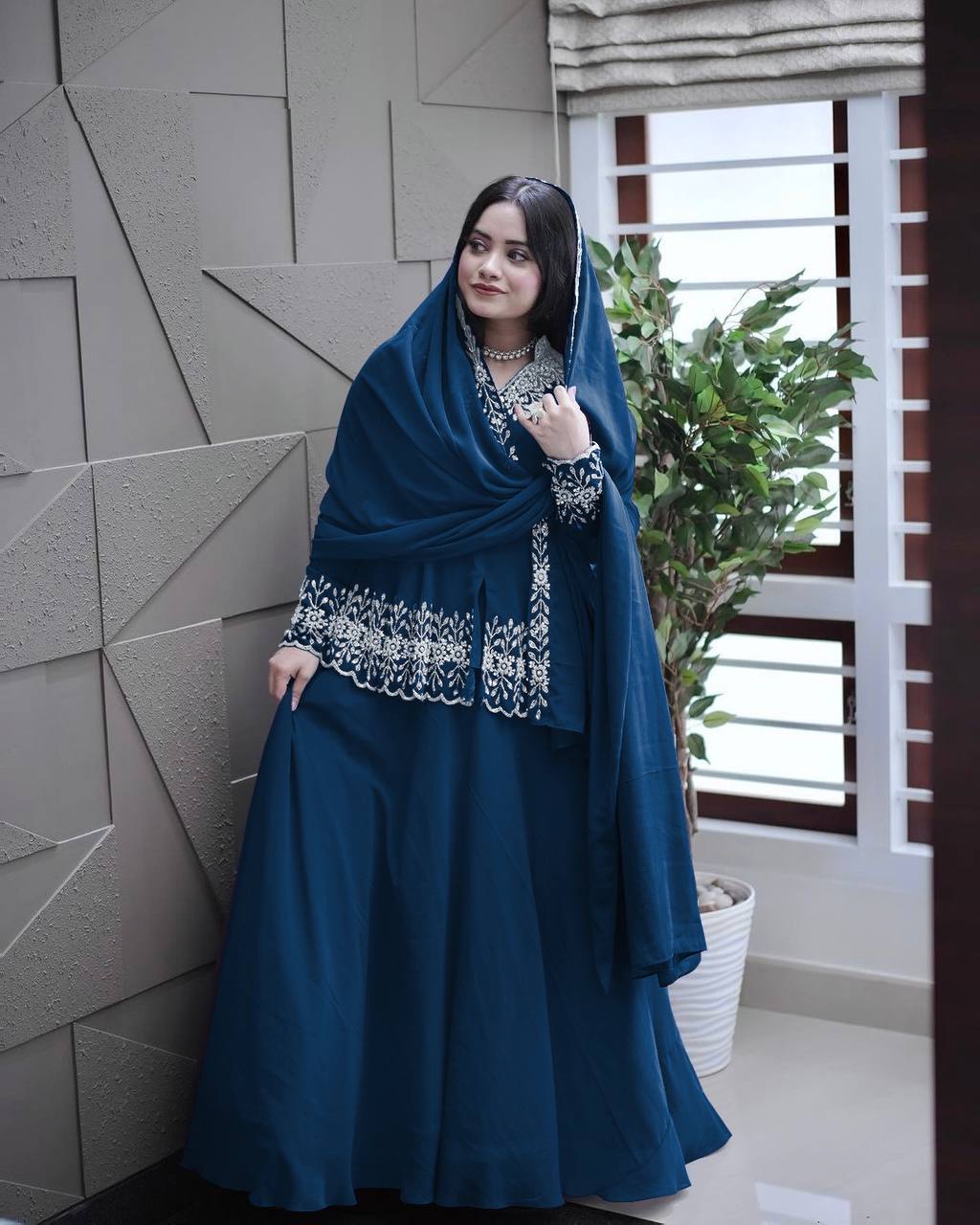Blue Designer Party Wear Top with Lehenga & Dupatta Set - Sequin Embroidery and Tassel Accents