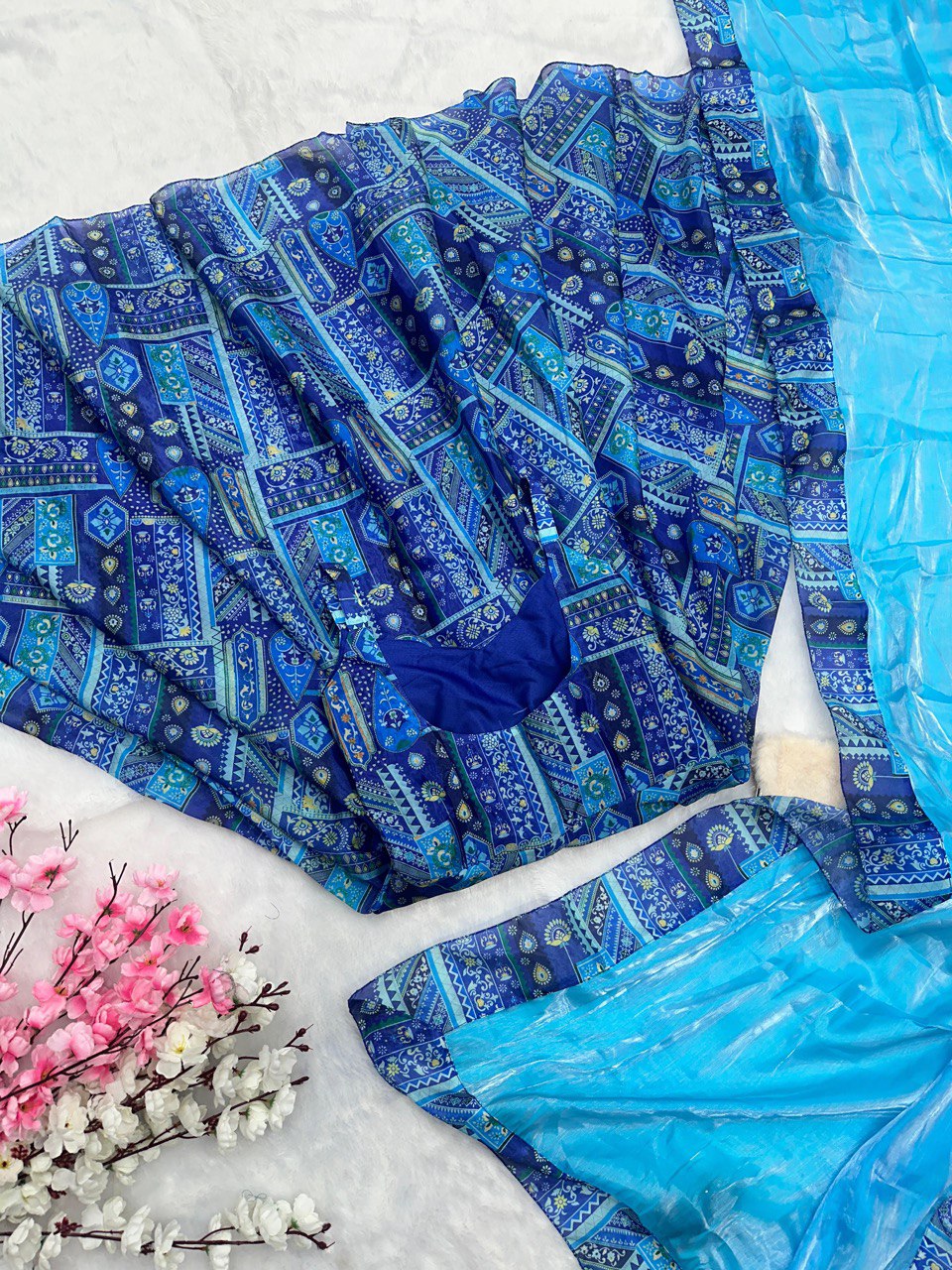 Blue Elegant Anarkali Gown with Jimmy Organza Dupatta