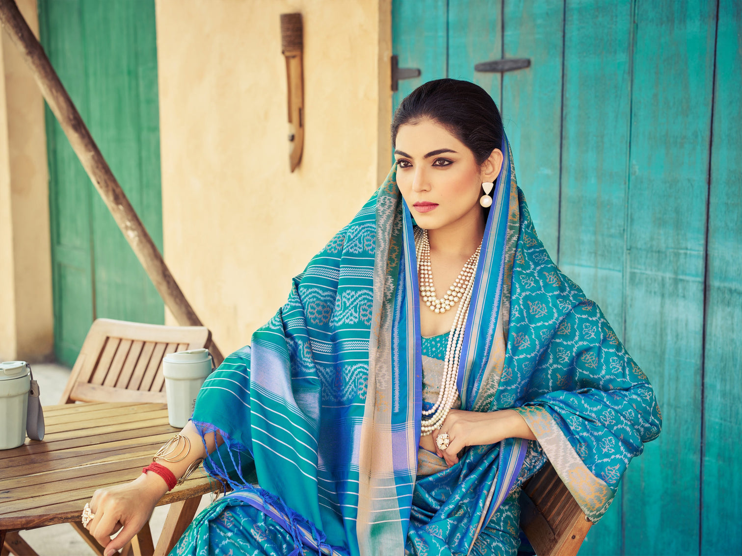 Blue Elegant Cotton Blend Saree Daily Wear
