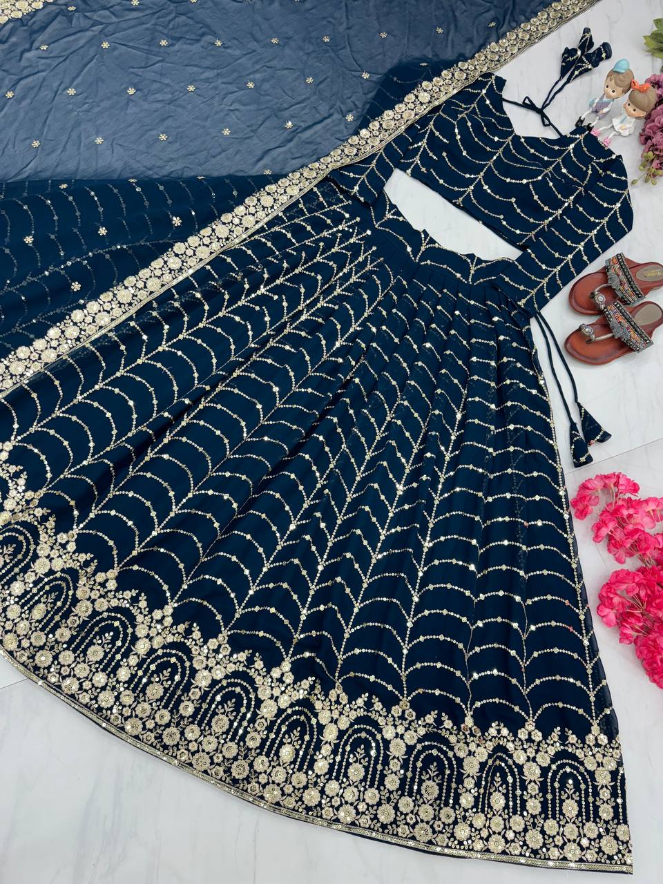 Blue Elegant Designer Lehenga-Choli Set with Embroidery & Sequence Work