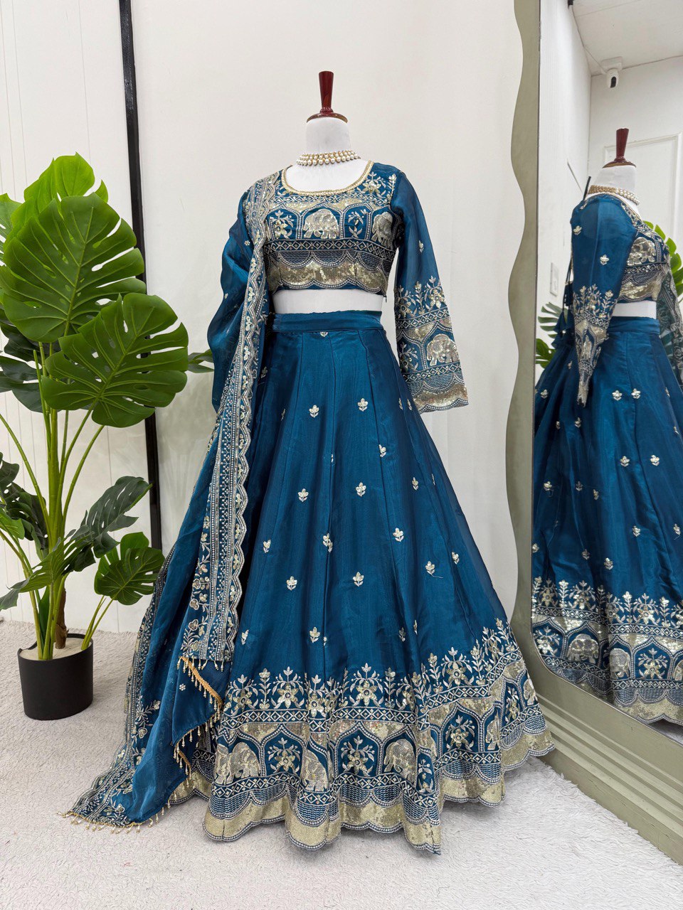 Blue Elegant Designer Lehenga Set – Thread & Sequin Work Full-Stitched Flair Beauty