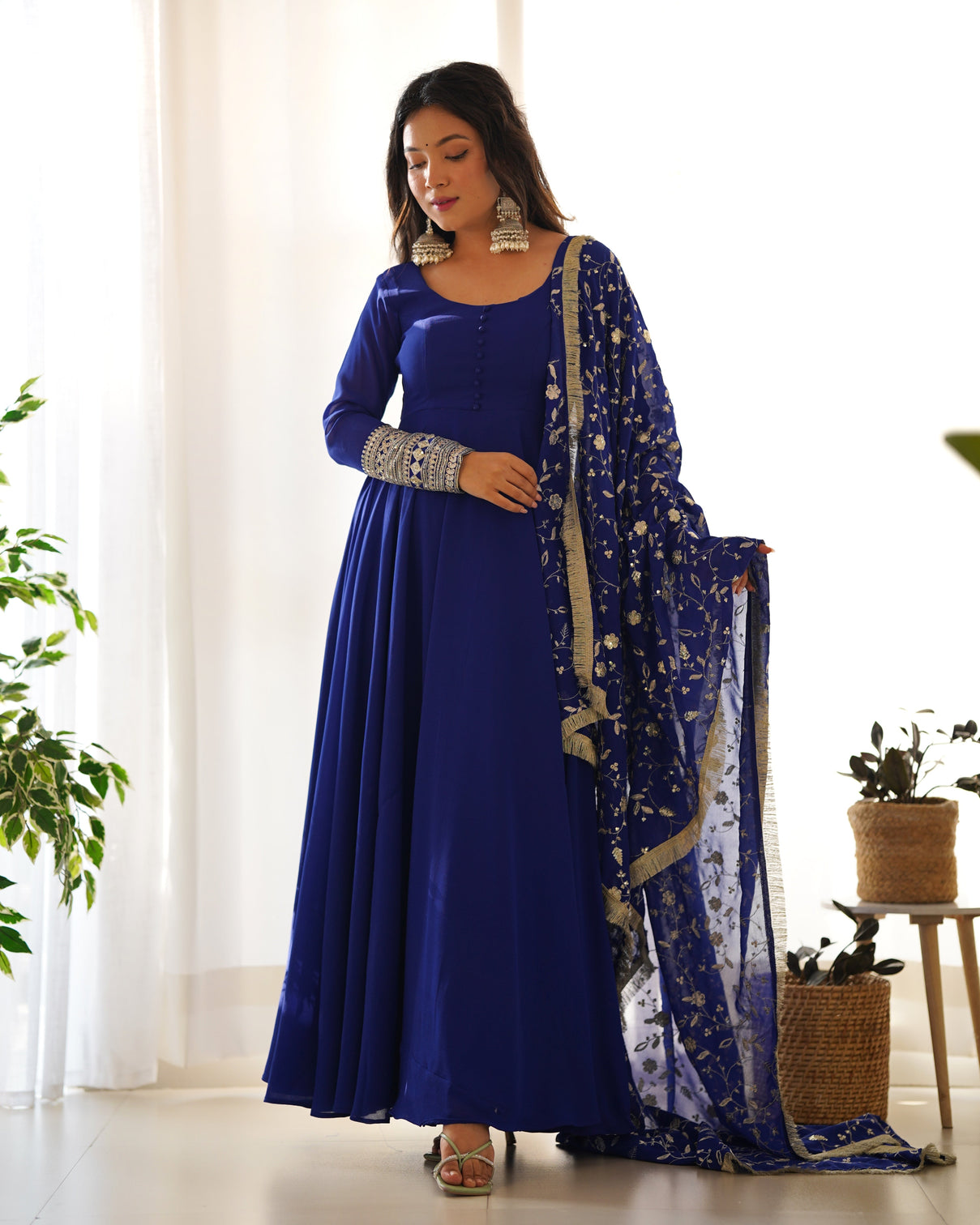 Blue Elegant Georgette Anarkali Gown Set For Festive And Wedding Ready