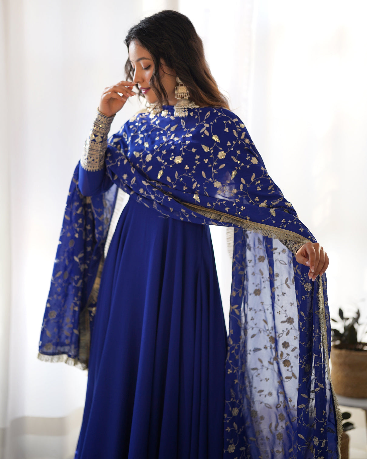 Blue Elegant Georgette Anarkali Gown Set For Festive And Wedding Ready