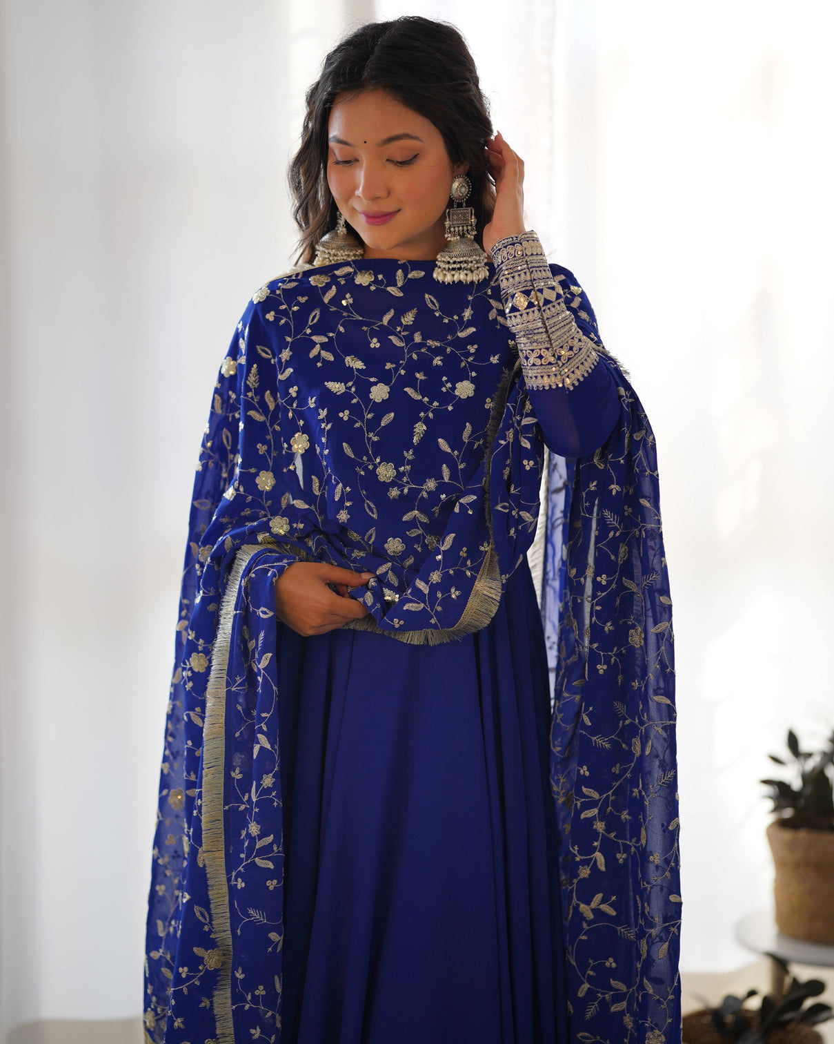 Blue Elegant Georgette Anarkali Gown Set For Festive And Wedding Ready