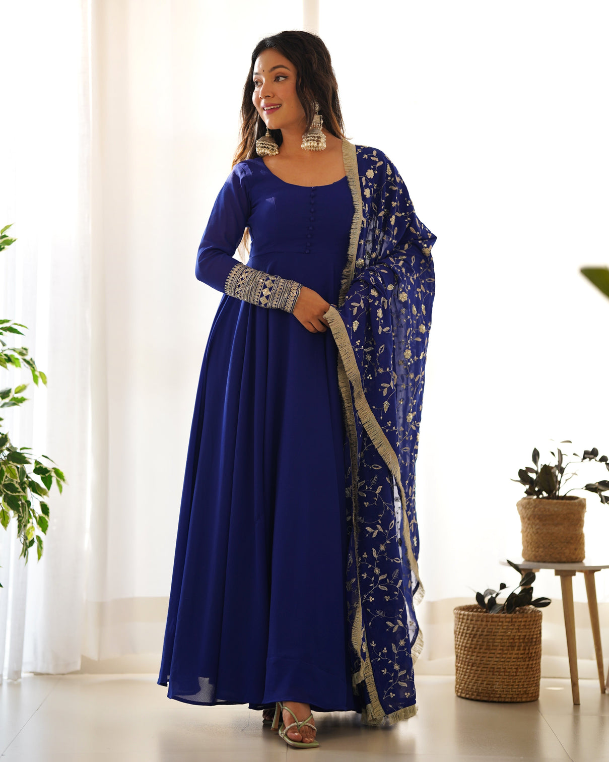 Blue Elegant Georgette Anarkali Gown Set For Festive And Wedding Ready