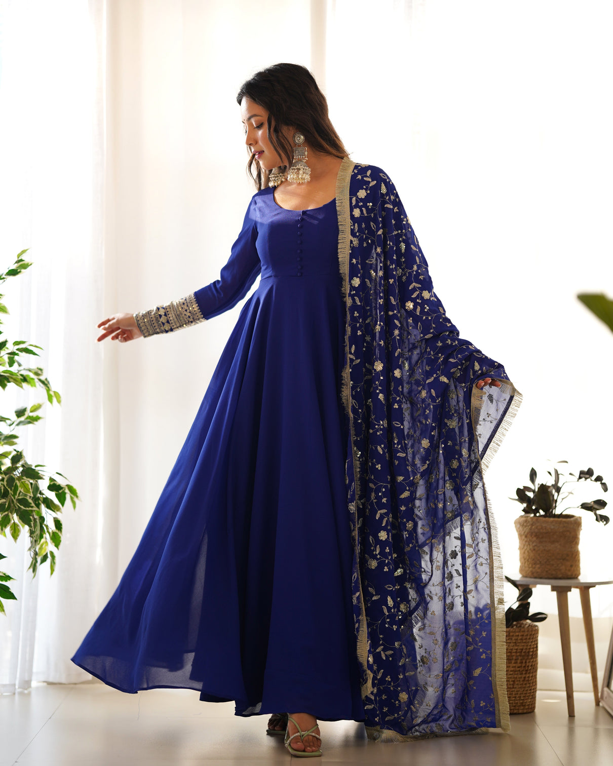 Blue Elegant Georgette Anarkali Gown Set For Festive And Wedding Ready