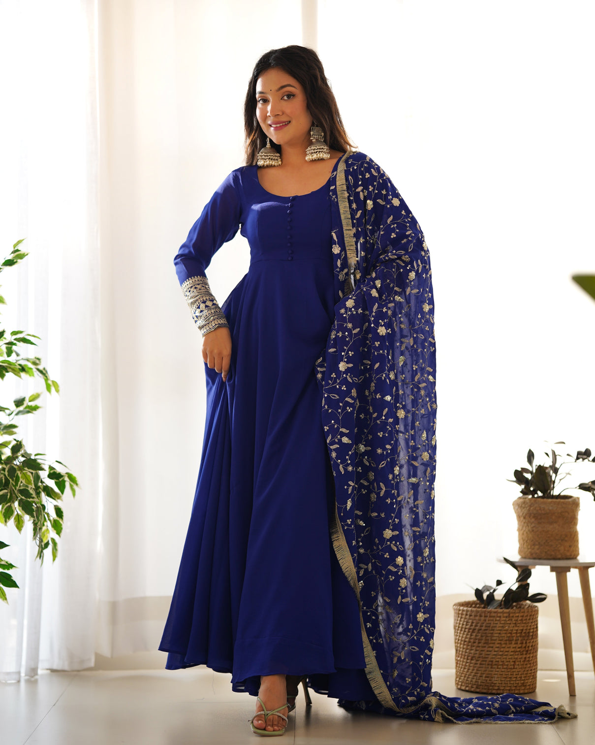 Blue Elegant Georgette Anarkali Gown Set For Festive And Wedding Ready