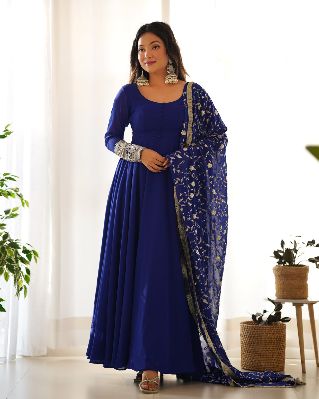 Blue Elegant Georgette Anarkali Gown Set For Festive And Wedding Ready