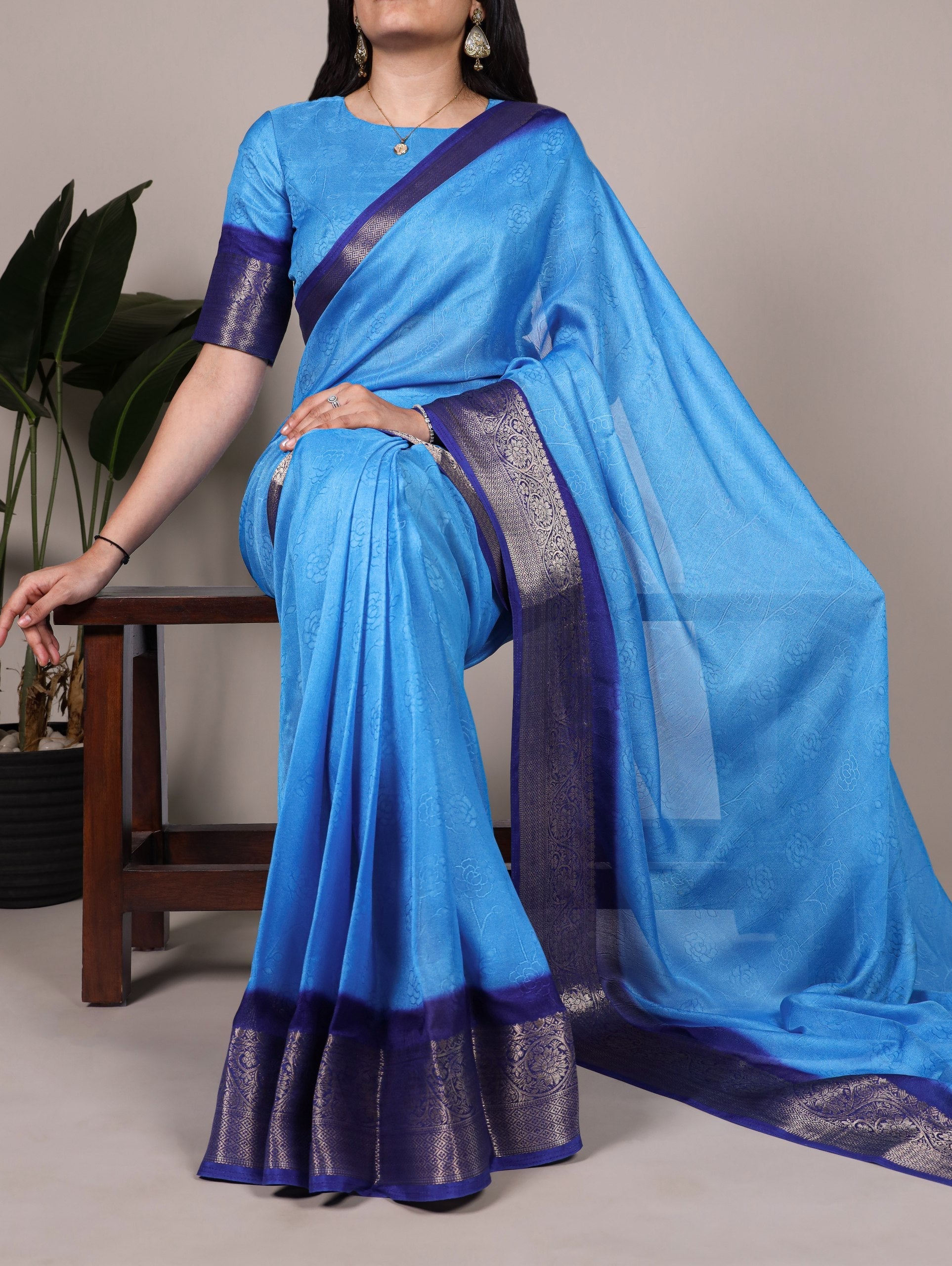 Blue Elegant Marsh Mello Zari Weaving Saree with Matching Unstitched Blouse – Traditional Festive & Wedding Wear