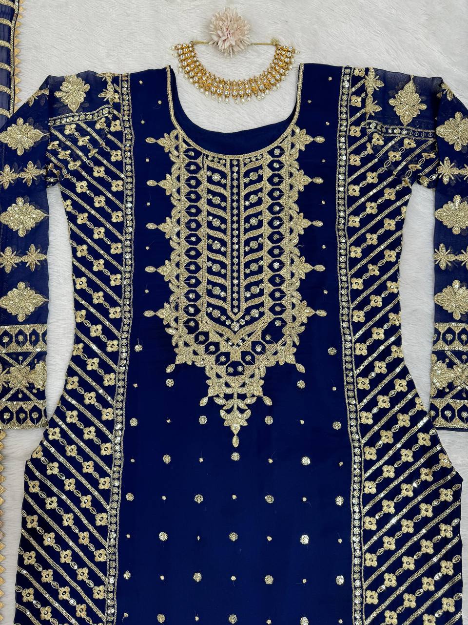 Blue Elegant Thread & Sequin Embroidered Georgette Suit Set